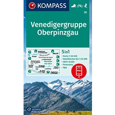 Abbildung von KOMPASS Wanderkarte 38 Venedigergruppe, Oberpinzgau 1:50.000: 5in1 , mit Panorama, Aktiv Guide und Detailkarten inklusive Karte zur ... in der App. Fahrradfahren. Skitouren.