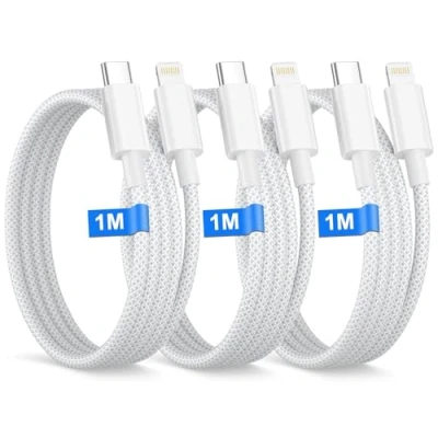 Abbildung von USB C lightning kabel 1M 3Pack[MFi Zertifiziert], iphone Ladekabel für 14/13 Pro Max/13/12 Max/12 /11/XS/X/8/SE/iPad, Nylon Typ usbc Schnellladekabel
