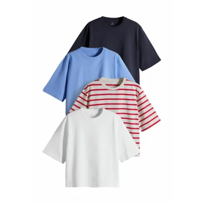 Abbildung von THE SET Regular FIT 4 PACK Tshirt basic, Damen, Größe: Large, Navy blue white red stripe