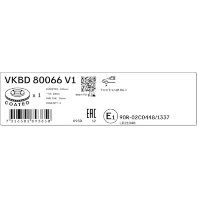 Abbildung von SKF VKBD 80066 V1 Bremsscheibe 280 28 5 111,5 innenbelüftet beschichtet FORD: Transit Mk6 Kastenwagen, Bus