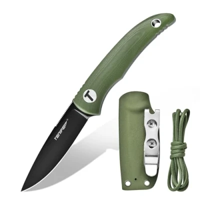 Abbildung von TONIFE Nova Neck Knife mit Scheide Lanyard und Clip, 68mm Feststehendes Klinge Kleine Hals Messer für Outdoor Edc (Grün+Schwarz Titan)
