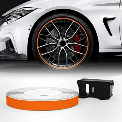 Abbildung von 4R Quattroerre.it 10344 Reflektierende Dekorstreifen für Felgen mit Applikator, Wheel Trim Stripes Orange, 7 mm x 6 mt