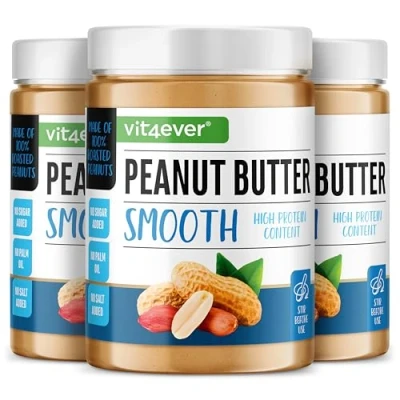 Abbildung von Erdnussbutter Smooth 3 kg natürliche Peanut Butter ohne Zusätze High Protein Erdnussmus von Salz, Öl oder Palmfett Vegan (3x1kg)