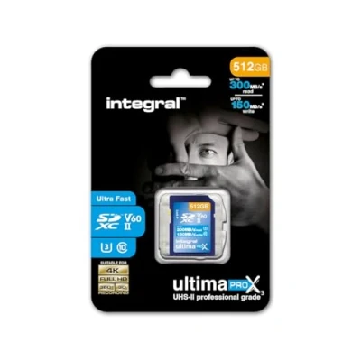 Abbildung von Integral 512GB UHS II SD Karte v60 Bis zu 300MB/s Lese und 150MB/s Schreibgeschwindigkeit SDXC Professional High Speed Speicherkarte