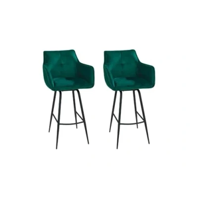 Abbildung von Home4You Barhocker, 2er Set, Grün, Samt, Metallgestell, 360 Grad drehbar, mit Armlehnen