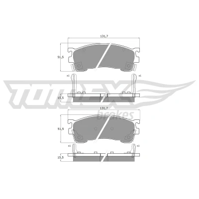 Abbildung von TOMEX brakes TX 11 02 Bremsbelagsatz Vorderachse mit akustischer Verschleißwarnung MAZDA: 323 F 6, Premacy, 626 V Limousine, FORD USA: PROBE 2