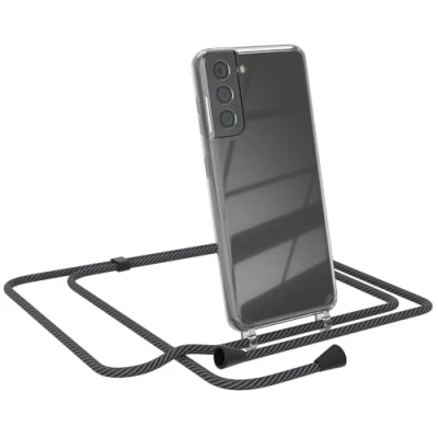 Abbildung von EAZY CASE Handytasche zum Umhängen kompatibel mit Samsung Galaxy S21, Handyhülle Band, Transparent Kameraschutz und Bildschirmschutz, Handy Lanyard in Schwarz/Anthrazit Clips Schwarz