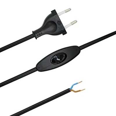 Abbildung von Zuleitung mit Stecker und Schalter 1,50 Meter Schwarz Anschlusskabel Netzkabel Stromkabel Schnurzwischenschalter Eurostecker 2x0,75qmm 250V SW Länge 1500mm
