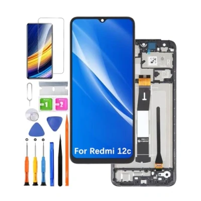 Abbildung von HLYGZX Ersatz Original Display für Xiaomi Redmi 12c LCD Bildschirm, 22120RN86G 22120RN86I Bildschirm Touch Digitizer Assembly Reparaturteile Kit(Schwarz mit Rahmen)