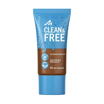 Abbildung von Manhattan Clean &amp; Free Skin Tint Fb. 46 Soft Chocolate, feuchtigkeitsspendendes Make up, vegan, 30 ml