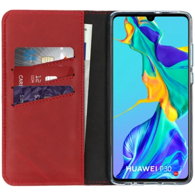 Abbildung von Huawei P30 Hülle Echtleder Selencia Klapphülle Handyhülle Rot