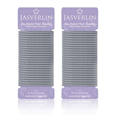 Abbildung von JASVERLIN Graue Haargummis Bänder, Keine Metall Pferdeschwanzhalter für Frauen Mädchen Männer Jungs dickes lockiges Haar Styling Accessoires kein Ziehen Schäden Falte Bruch 50 Stück(Grau)