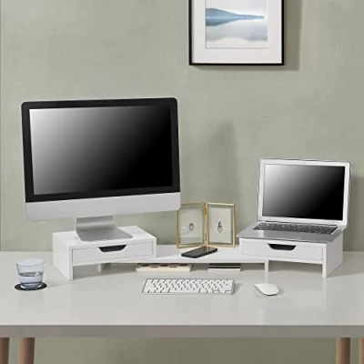 Abbildung von en.casa Monitorständer, (»Marttila« Monitorerhöhung mit 2 Schubladen 60x22x11cm Weiß)