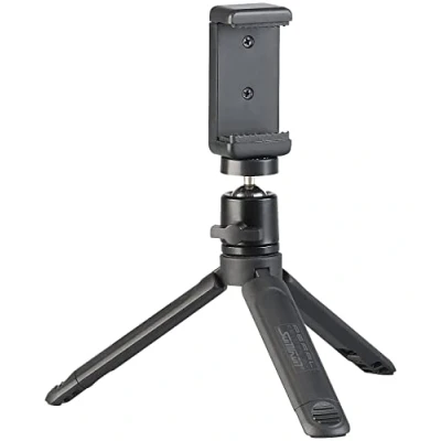 Abbildung von Somikon Smartphone Ständer: Mini Dreibein Stativ aus Alu, Kugelkopf, Halterung, 15,5 cm (Taschenstativ, Foto Stativ, Handyhalter mit Stative)