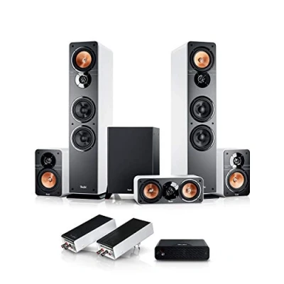 Abbildung von Teufel Ultima 40 Surround Wireless 5.1 Set Heimkino mit Kabellose Rear Speakers, Mächtiger Subwoofer, Höhe Sprachverständlichkeit, Bassreflex, 3 Wege System weiß