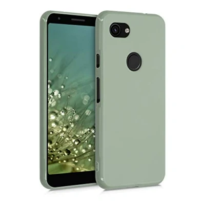 Abbildung von kwmobile Hülle kompatibel mit Google Pixel 3a weiches TPU Silikon Case Cover geeignet für kabelloses Laden Graugrün