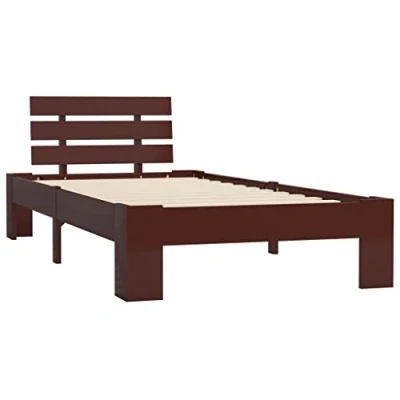 Abbildung von vidaXL Kiefernholz Massiv Bettgestell Holzbett Futonbett Einzelbett Massivholz Bett Bettrahmen Lattenrost Schlafzimmerbett 90x200cm Dunkelbraun