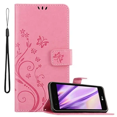 Abbildung von Cadorabo Hülle kompatibel mit LG K4 2017 Blumen Design aus Premium Kunst Leder Flip Klappbare Stoßfeste Magnetische [Standfunktion] [Kartenfächern] Cover für Tasche in Rosa