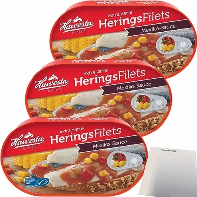 Abbildung von Hawesta Heringsfilets Mexiko Sauce MSC 3er Pack (3x200g Dose) + usy Block