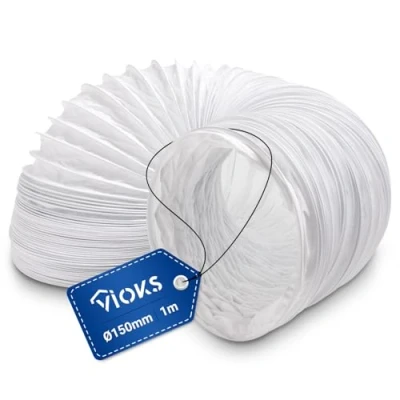 Abbildung von VIOKS Abluftschlauch Trockner 1 Meter Abluftrohr 150mm Weiß PVC Schlauch Verlängerung Klimaanlage Dunstabzugshaube Flexschlauch für 150er Luftführungssysteme