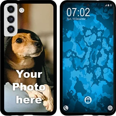Abbildung von PhoneNatic Case kompatibel mit Galaxy S21 FE Personalisierte Handyhülle Schwarz zum selbst gestalten eigenem Foto