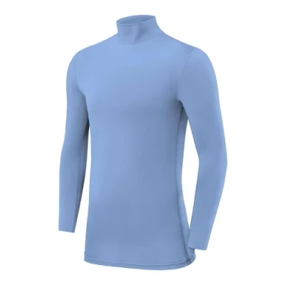 Abbildung von PowerLayer Kompressionsshirt Jungen Compression Shirt Funktionssshirt Langarm Laufshirt Mock Neck Sportshirt Longsleeve Oberteil Unterziehshirt Hellblau, 8 10 Jahre
