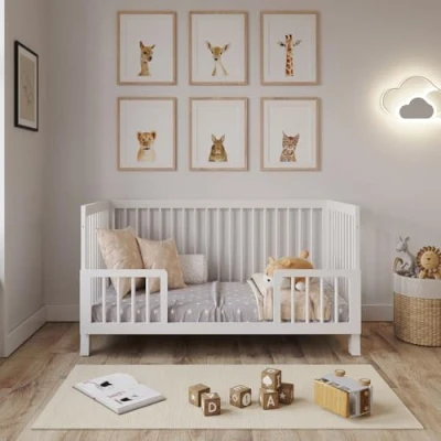 Abbildung von Love For Sleep Babybett Beistellbett 140x70cm mit Sicherheitsbarriere Umwandelbar Weiß Alex Kinderbett Baby Bett Holz Babybett, Mitwachsend Gitterbett Bed