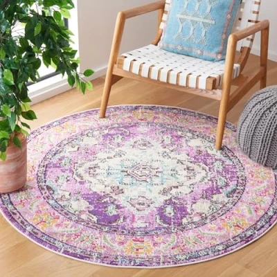 Abbildung von SAFAVIEH Boho Teppich für Wohnzimmer, Esszimmer, Schlafzimmer Monaco Collection, Kurzer Flor, Violett und Hellblau, 122 X cm