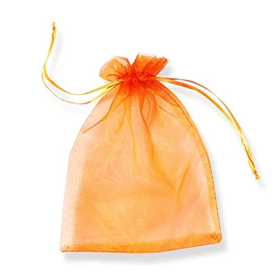 Abbildung von PLECUPE 100 Stück Durchsichtig Tunnelzug Organzabeutel Organzasäckchen Süßigkeiten Beutel Saeckchen Geschenk, 7 x 9cm Hochzeit Säckchen Party Festival Bonbonsbeutel Candy Bags Orange