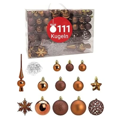Abbildung von WOMA Christbaumkugeln Set Bronze &amp; 19 weiteren Farben 111er Weihnachtskugeln inkl. Metallhaken Kunststoff Weihnachtsbaum Deko Christbaumschmuck
