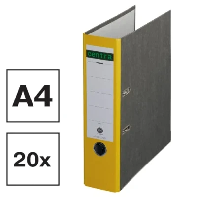 Abbildung von Centra Standard Ordner, Wolkenmarmor, 20er Pack, Recycling, Blauer Engel, LGA Zertifikat, A4, 8 cm breit, bis zu 600 Blatt (80 g/m²), Kantenschutz, Griffloch, gelb, 220120