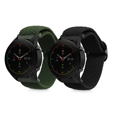 Abbildung von kwmobile 2X Sportarmband kompatibel mit Xiaomi Mi Watch Color Sport / S1 Active Armband Ersatzarmband Set aus Nylon für Fitnesstracker Schwarz Grün
