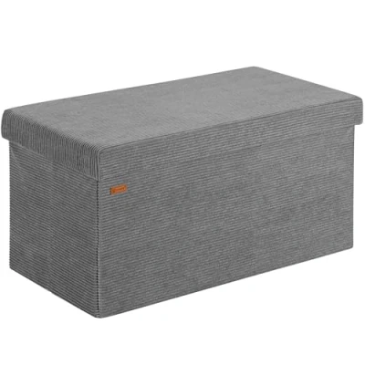 Abbildung von Casaria® Sitzbank mit Stauraum Anthrazit Cord inkl. 2 Boxen Faltbar 300kg Belastbar 76x38cm Truhe für Wohnzimmer Schlafzimmer Flur Truhenbank Bank