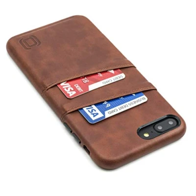 Abbildung von Dockem Exec Handyhülle mit 2X Kartenfach für iPhone 8 Plus / 7 Schmale Vintage Wallet Handytasche aus Kunstleder Hülle Einrastautomatik Braun