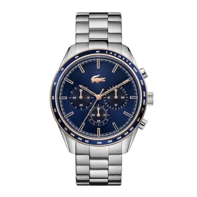 Abbildung von Lacoste Chronograph Quarzuhr der BOSTON Kollektion für Herren mit Leder oder Edelstahlarmband in Glieder Mesh Design