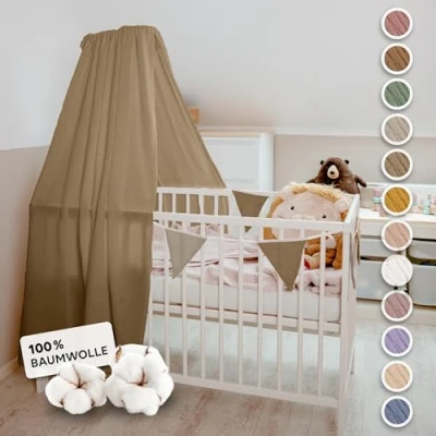 Abbildung von lilimaus Betthimmel Babybett in 12 Farben [inkl. Himmelstange] Himmel aus 100% Baumwolle Musselin Mädchen &amp; Jungen Himmelbett Vorhänge mit Stange Kinder Babyzimmer Deko