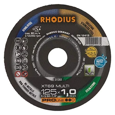 Abbildung von RHODIUS XT69 Ø 125 x 1 mm, Stück Universal Trennscheiben, Made in Germany, für Winkelschleifer, Metall, Alu, Stein, Kunststoff, Holz
