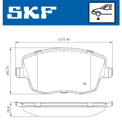 Abbildung von SKF VKBP 80517 Bremsbelagsatz nicht für Verschleißwarnanzeiger vorbereitet SEAT: Ibiza 4 Schrägheck, 3 Sportcoupe