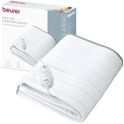 Abbildung von Beurer TS 17 Wärmeunterbett, weiches Vliesmaterial, rutschfest dank Fixierung mit Gummiband, 3 Temperaturstufen, 150x80 cm, Sicherheitssystem, abnehmbarer Schalter, maschinenwaschbar bei 30 C