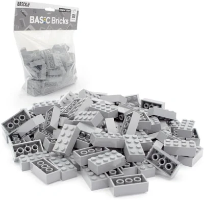 Abbildung von Lego 2x4 Steine Classic, 100 Stück Einzelne Bausteine in der Großpackung, für Platte und Box, Einsteigerset Basic Bricks (3001) (Hellgrau)