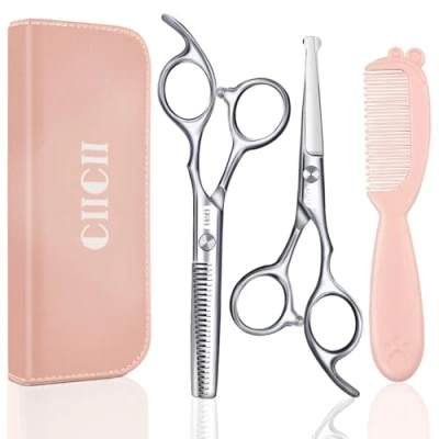 Abbildung von CIICII Baby Friseurschere, Sicherheit Rund Spitze Haarschneideschere Set (Haarschere &amp; Effilierschere) für Kleinkind Kinder, Friseur Home Salon Barbier Haarschnitt Kit