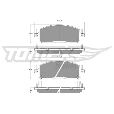Abbildung von TOMEX brakes TX 61 04 Bremsbelagsatz Vorderachse mit akustischer Verschleißwarnung NISSAN: Qashqai III, X Trail, RENAULT: Austral