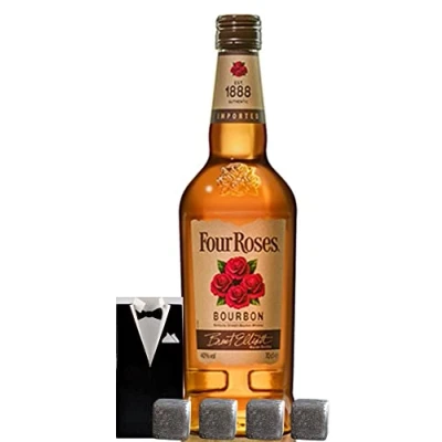 Abbildung von Four Roses Kentucky Straight Bourbon Whiskey + 4 Original Whisky Kühlsteine im Smoking