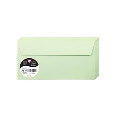 Abbildung von Clairefontaine 120020C Packung mit 50 Briefumschlägen Pollen, selbstklebend, Format DL 11x22cm, 120g, ideal für Einladungen und Korrespondenz, Grün, 1 Pack