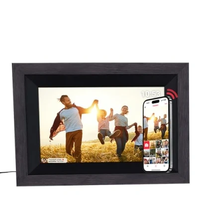 Abbildung von Rollei Smart Frame WiFi 105 in braunen Holz. 10.1 Zoll digitaler Bilderrahmen mit Funktion zur Wiedergabe Ihrer Fotos und Videos Ton., Farbe:Holz Schwarz