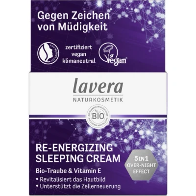 Abbildung von lavera Re Energizing Sleeping Cream Nacht Creme Nachtpflege mit Bio Traube &amp; Vitamin E Pflanzenwirkstoffe Hautpflege vegan Naturkosmetik neutrale innovative Gesichtspflege 50ml