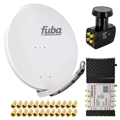 Abbildung von Premium X Satelliten Komplettanlage Fuba DAA 850 G Satellitenschüssel Alu Grau 5/8 Multischalter Quattro LNB 24x F Stecker, 1 SAT 8 Teilnehmer