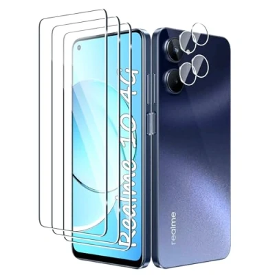 Abbildung von Fyqzio [3+2 Stück Gehärtetes Glas Schutzfolie kompatibel mit Realme 10 4G und Kamera,Keine Blasen,9H Härte,Anti Scratch,HD Displayschutz fur