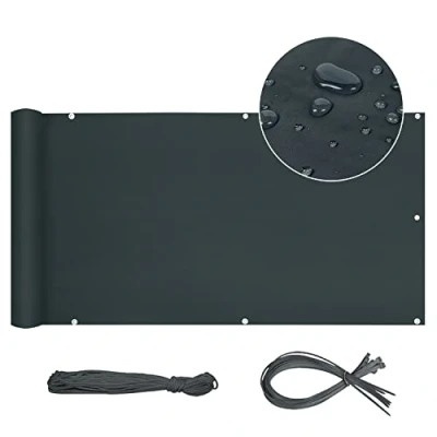 Abbildung von Sekey Balkon Sichtschutz Balkonabdeckung Oxford 90 x 600cm Balkonsichtschutz Balkonverkleidung Blickdicht Wasserdicht Windschutz, mit Ösen, Nylon Kabelbinder und Kordel, Anthrazit