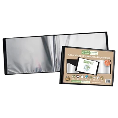 Abbildung von eco eco095 Präsentationsbuch im A4 Format, 50% recycelt, 20 Taschen, Querformat, mit Kunststoffhüllen, Schwarz